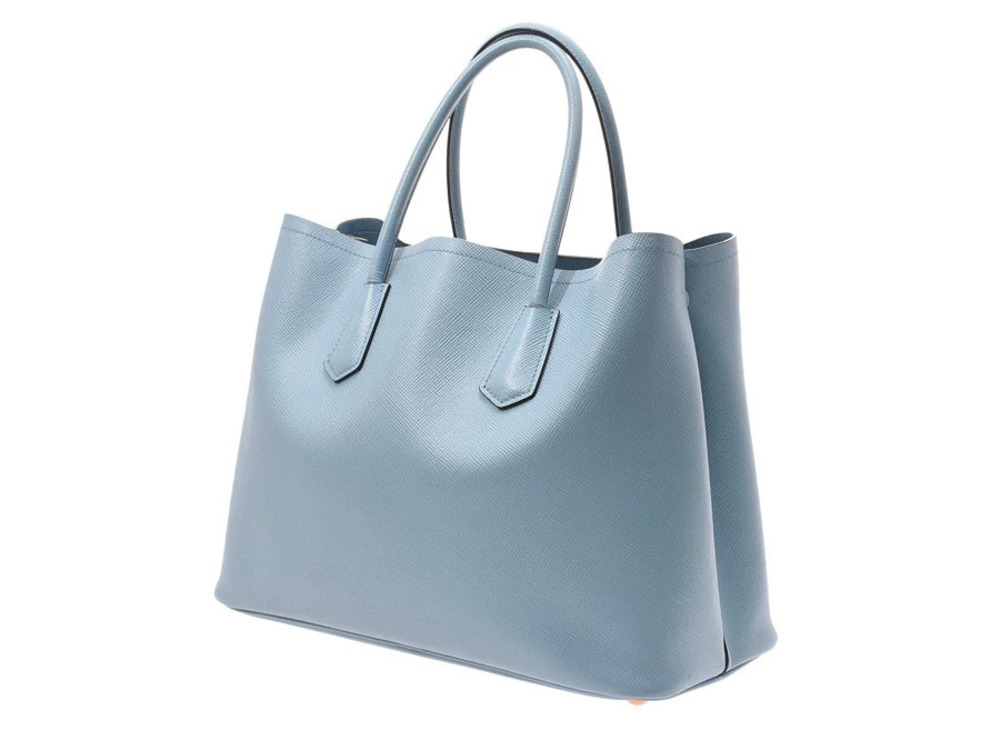 Prada Tote Leather Double Saffiano Bag Card Blue